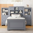 JINNA Twin Size Bed with Bookcase Headboard and Drawers, Wood Twin