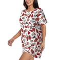 thumbnail image 2 of Kdxio Red Food Print Pajamas Sets for Women Short-Sleeved Pjs with Lounge Shorts Two Piece Sleepwear S-4XL, 2 of 9
