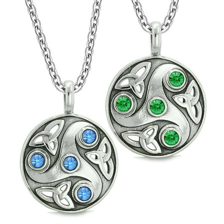 Goddess Celtic Triquetra Amulets Love Couples or Best Friends Set Royal Green Blue Pendant