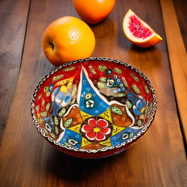 Turkish Ceramic Bowls Handcrafted - 15 cm Round Decorative Mini Bowls for Spices, Snacks, Soap, Condiments - Set for Kitchen or Home Décor