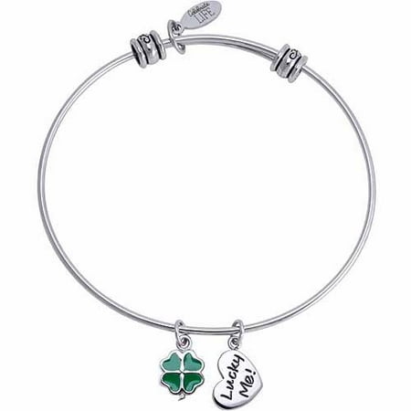 Connections from Hallmark Stainless Steel Clover Multi-Charm Bangle