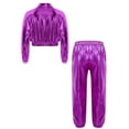 thumbnail image 2 of Runhomal Youth Boys Girls Jazz Hip Hop Dance Costume Metallic Streetwear Bomber Jacket and Sweatpants Set Purple 10, 2 of 6