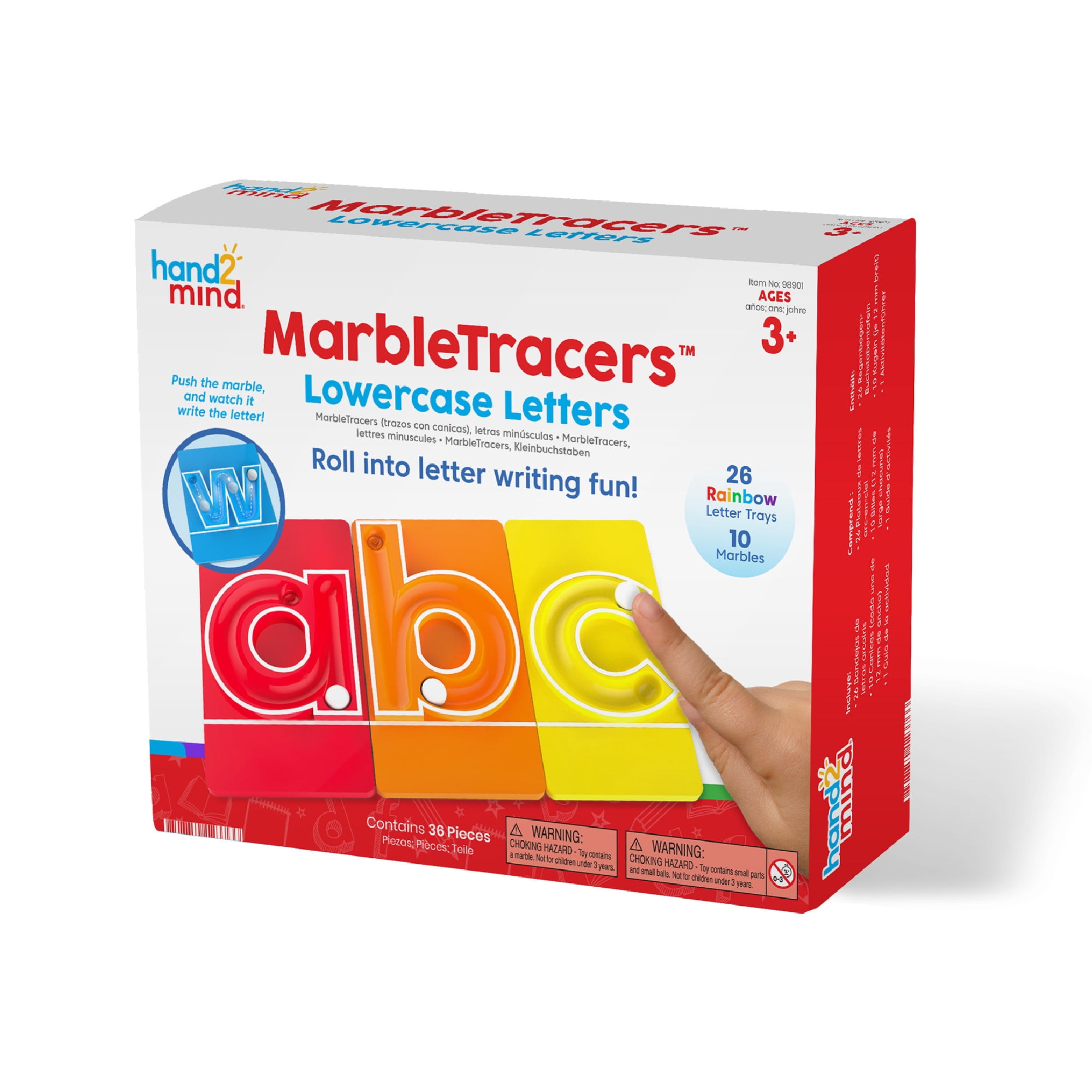 hand2mind MarbleTracers - Lowercase Letters, 24 Letter Tracing Trays, 10 Marbles