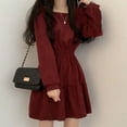 thumbnail image 5 of Women Long Sleeve Black Dresses Square Collar A-Line Sweet Vintage Design High Waist Mini Length Soft Korean Elegant, 5 of 5