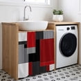 thumbnail image 3 of Red Black Grey Geometric Cabinet Curtain 35"Wx35"L, Dustproof Under Sink Skirt with Self Adhesive Tape, Abstract Modern Irregular Cabinet Curtain Cover for Kitchen Sink, Bathroom Vanity, Laundry Room, 3 of 9