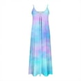 thumbnail image 5 of Dazajoo Womens Plus Size Tie Dye Dresses Spaghetti Strap Pleated Cami Dress Summer Casual Sleeveless V Neck Long Dresses,Blue,L, 5 of 6