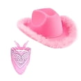 thumbnail image 4 of Sombrero de vaquero con plumas y vaquera de fellaptop, color sólido, Fedora para fiesta, cosplay, para mujer Toalla Cuadrada Rosa, 4 of 6