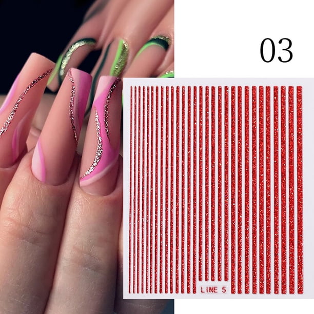 Pegatinas de uñas de líneas 3D, calcomanías de letras de rayas de Metal de oro rosa plateado, deslizadores de Arte de uñas de Gel curvo, decoración de manicura