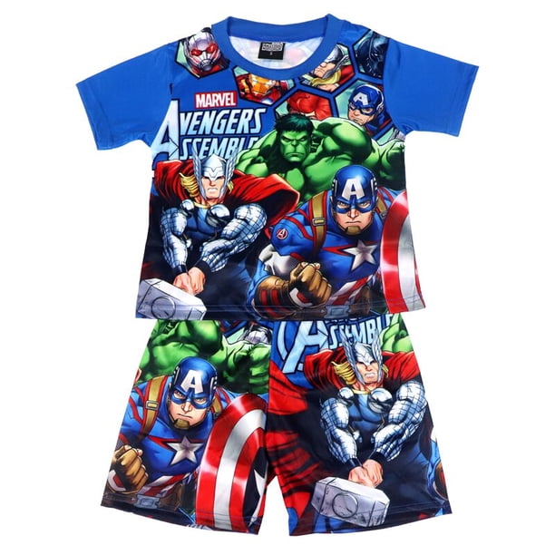 2023 nuevos conjuntos de niño de manga corta de verano de dibujos animados vengadores niños pantalones cortos pijamas trajes Marvel ropa traje 3-8 YM (5T) Gao Jinjia LED