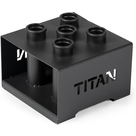 Titan Fitness 5 Barbell Holder, Vertical Olympic Sized Bar Rack, 12" x 12" Compact Floor Unit, Nylon Inserts Protect Sleeves, Organize and Save Space in Home Garage Gym