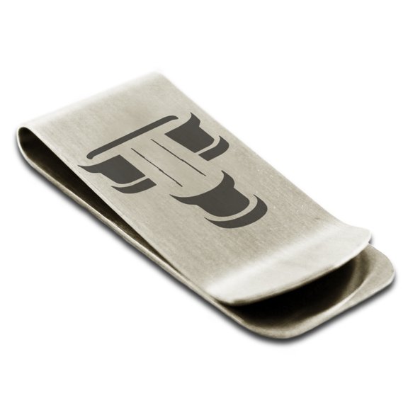 Stainless Steel Letter T Initial 3D Monogram Engraved Engraved Money Clip Credit Card Holder