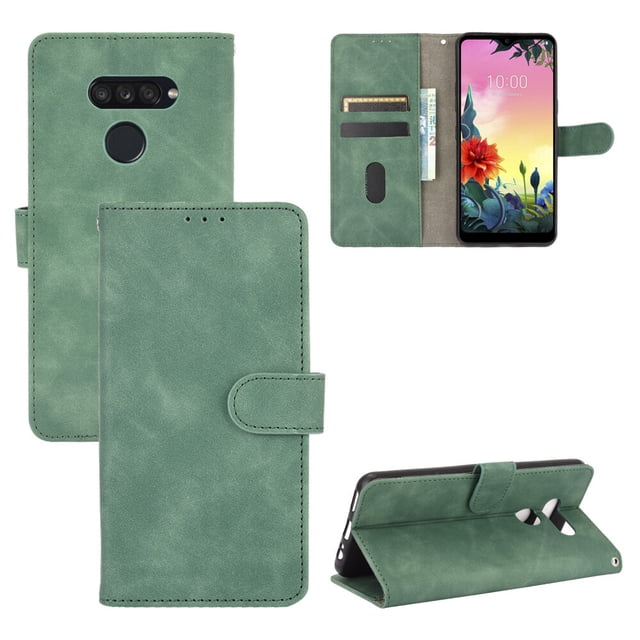 Pour LG K50S Étui en Cuir PU à Rabat avec Fentes pour Cartes Support Pliant folio-Vert