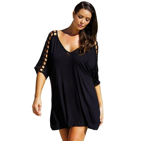 Full Figure Plus Size Cut Out Sleeve Sexy Swimsuit Cover-Up - Walmart.com