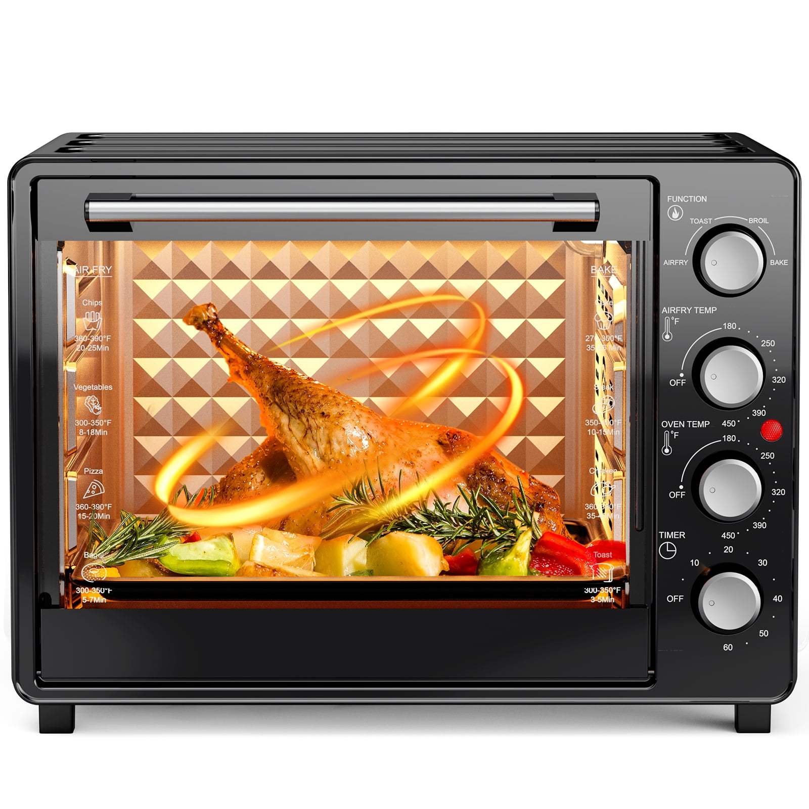 34 QT Super-Large  Air Fryer, Electric Toaster Oven Countertop, Pizza, Warm, Broil, Toast, Bake, Air Fry, 1500W, 5  Functions, 85% Oil-Less