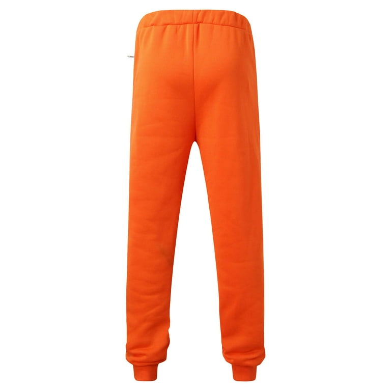 XFLWAM Sweatpants for Men Men s Active Basic Joggers Pants Outdoor Pocket Drawstring Solid Color Sports Sweatpants Orange L