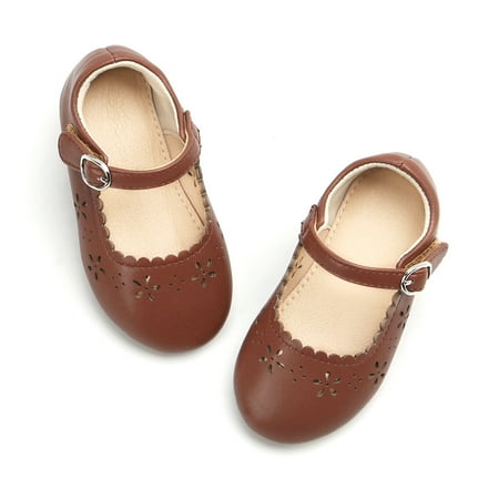 

Girls Ballet Mary Jane Flats Toddler Kids Flower Girls Party Dress Shoes(AG209 Brown/10M)