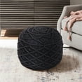 thumbnail image 4 of HomeRoots 486552 16 x 17.5 x 17.5 in. Black Cotton Blend & Brown Round Pouf Ottoman, 4 of 5