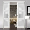 thumbnail image 3 of Sliding French Double Pocket Doors 60 x 80 inches Frosted Glass 3 Lites, 3 of 6