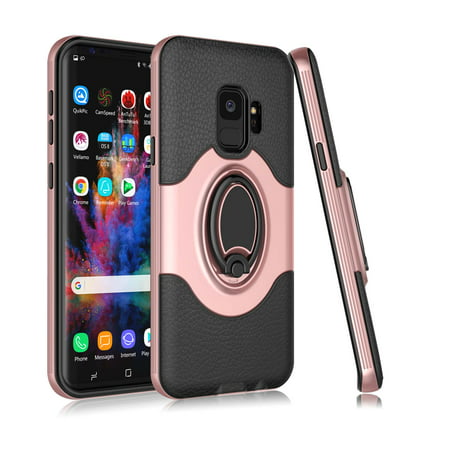 Tekcoo Case Cover for Samsung Galaxy S9 / S10 Plus / S10 / S10E, Tekcoo [Rose Gold] Hybrid Armor 360 °Rotating Ring Magnetic Mobile Phone Galaxy S9 Case Heavy Duty Protection