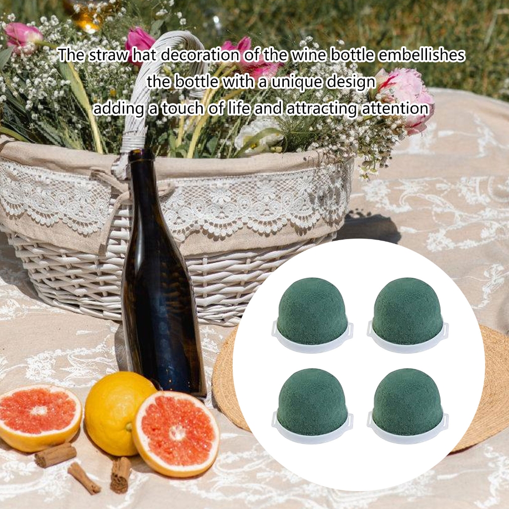 26Pcs Round Floral Foam Holder with Ribbon Wine Bottle and Straw Hat Decorations Practical Table Wedding Arrangements