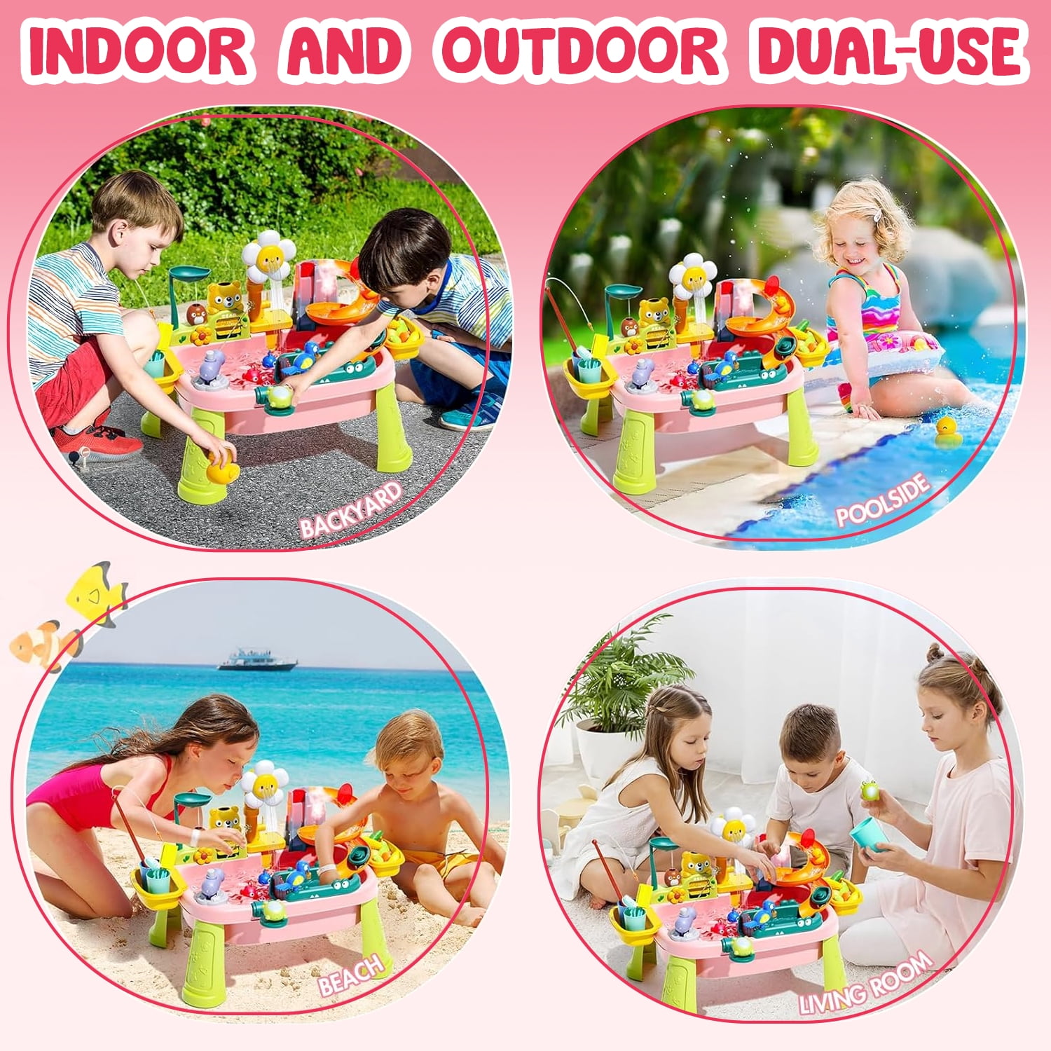 Liegorji Water Table Toys Set, Outdoor Kitchen Toys for Toddlers, Sand Water Table Fishing Games, Birthday Gifts for Age 3 4 5 6 7 8