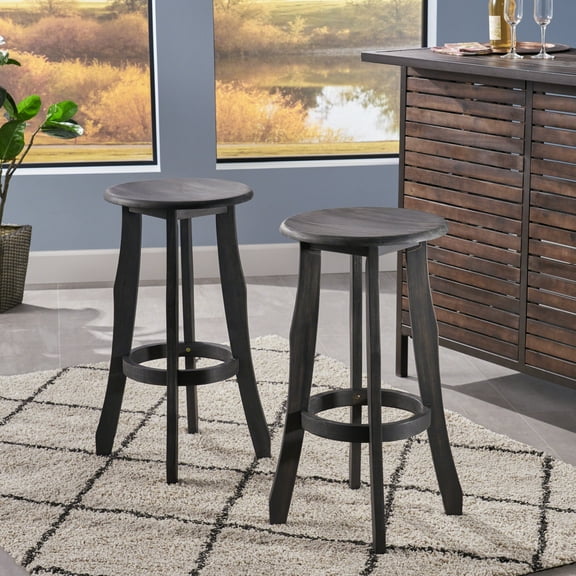 Noble House Raina Indoor Acacia Wood Barstools, Set of 2, Dark Gray
