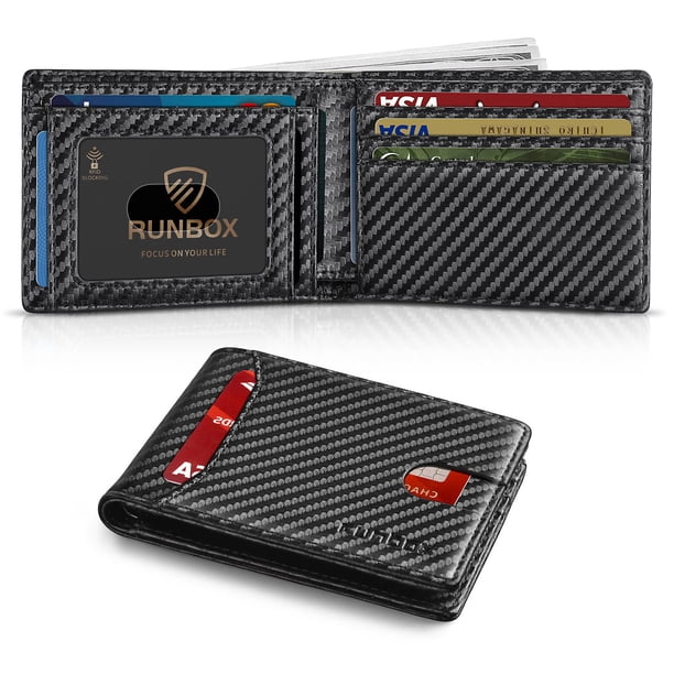 Cartera RUNBOX Slim de piel con bloqueo RFID para hombre, color negro