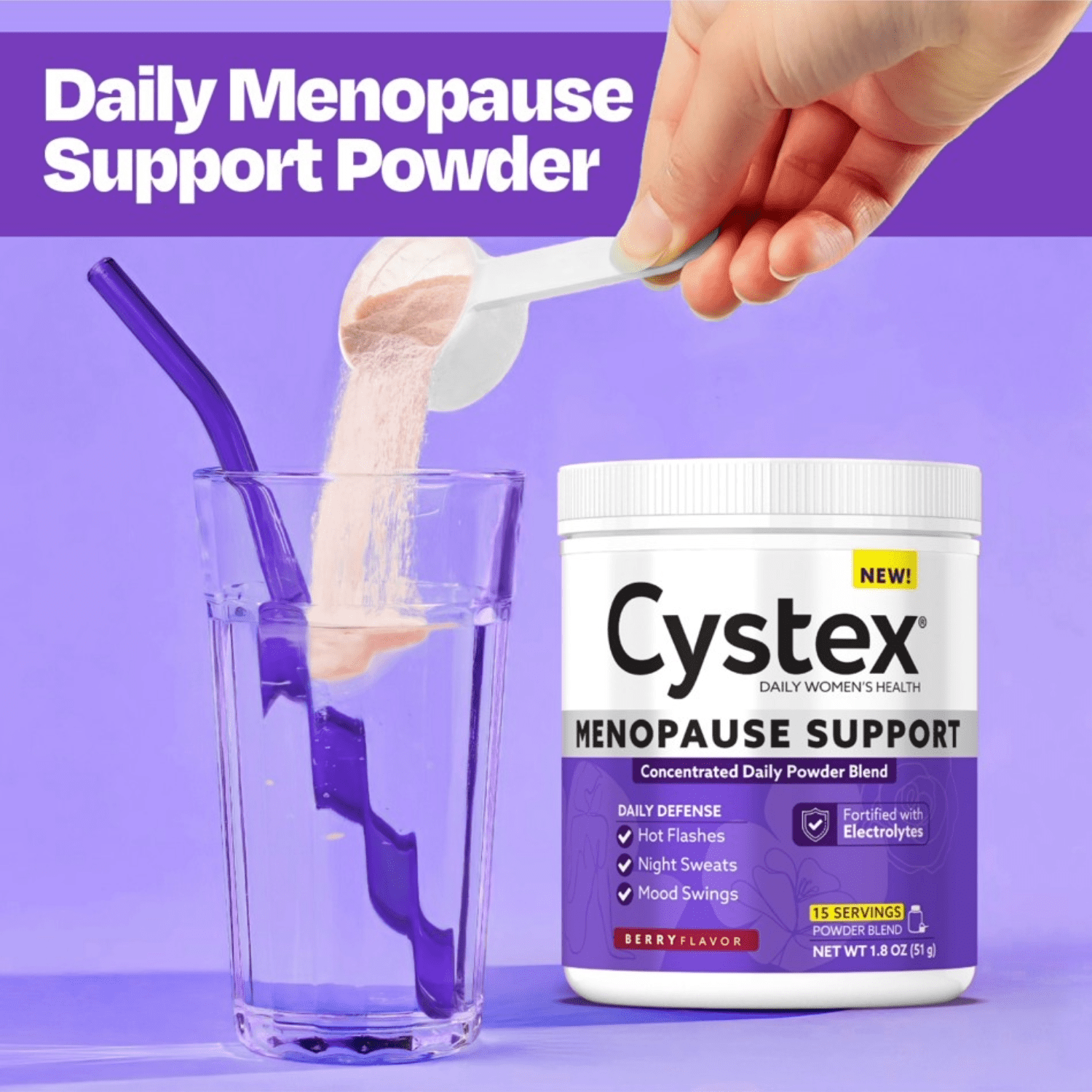 Cystex Menopause Wellness Powder for Women's Health, Berry Flavor, 1.8 oz