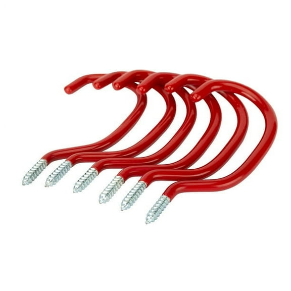 Hyper Tough Screw-in Vinyl Coated Bicycle Hook Value Pack, Red, 6 Pack