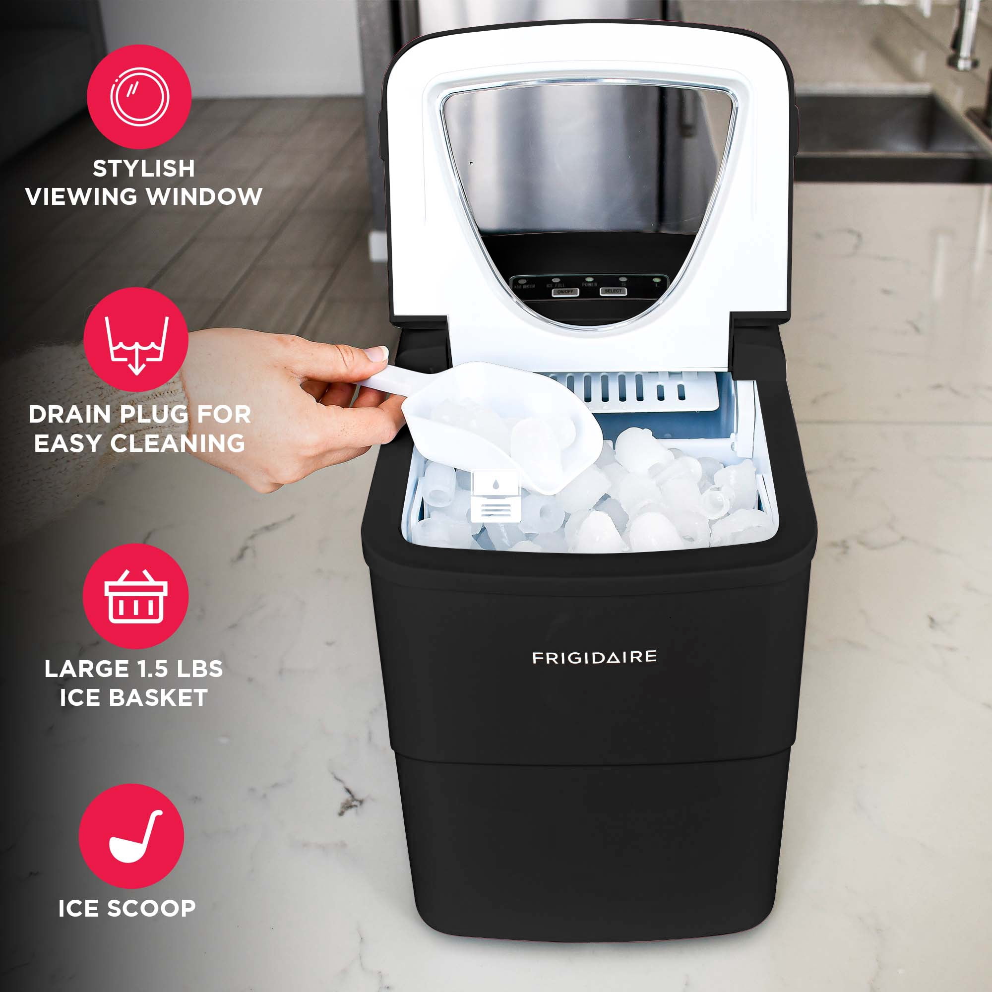 Frigidaire 26 lb Capacity Portable Countertop Ice Maker, Black