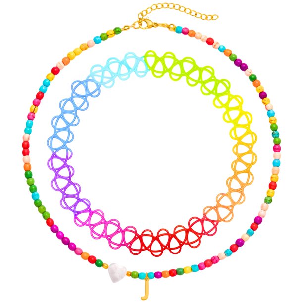 Collar BodyJ4You de 2 piezas para niños, gargantilla con inicial J en tono dorado