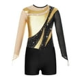 thumbnail image 5 of Lejafay Kids Girls Mesh Long Sleeve Gymnastics Leotards with Athletic Shorts Sets Biketard Dance Gold&Black 8, 5 of 7