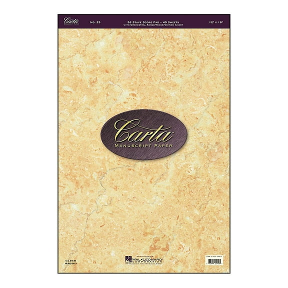 Hal Leonard Carta Manuscript 23 Scorepad 12 X 18, 40 Sheets, 26 Staves