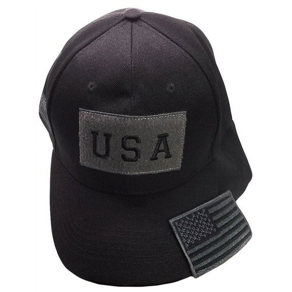 USA Dark Grey / Black Flag Detachable Patch "USA" Black Embroidered Hat Cap