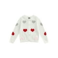 thumbnail image 1 of Seyurigaoka Lovely Little Girls Sweater, Heart Patterns Round Neck Long Sleeve Cardigan Knitwear, 1 of 9