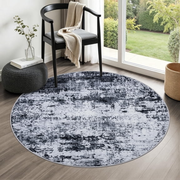 5x7 Area Rug Living Room Rug: Washable Modern Abstract Soft Thin Rug Indoor Floor No Slip Stain Resistant Carpet for Bedroom Dining Room Farmhouse Nursery Home Office - Black