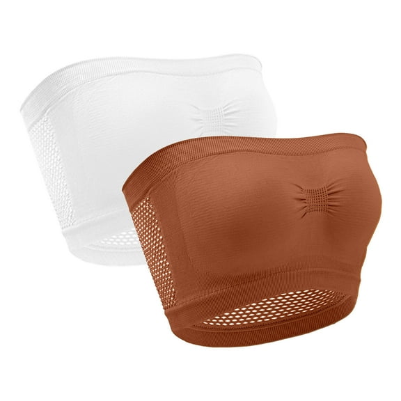 yillto Women's Plus Size Strapless Bra Comfort Padded Bandeau Bra Seamless Soft Support Everyday Bra 2 Pack