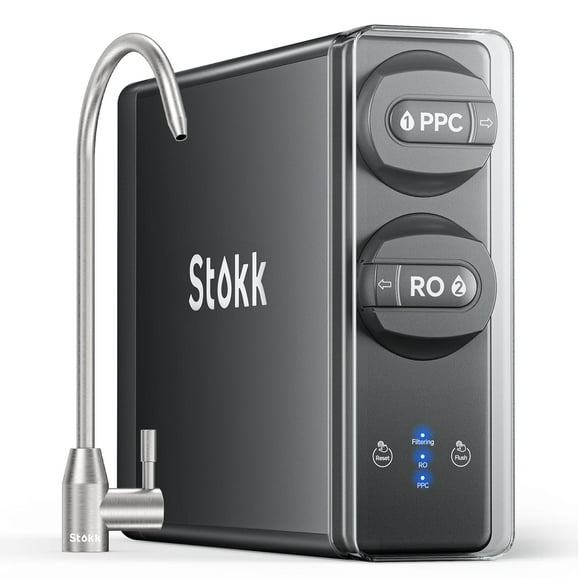 Stokk Reverse Osmosis System 8 Stage Tankless Reverse Osmosis Water Filter Reduces PFAS TDS Under Sink RO System 2:1 Pure to Drain NSF/ANSI 58& 42 FCC Listed (400GPD Grey)