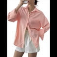 thumbnail image 2 of Camisas de Mujer con Botones, Camisas Formales A Rayas, Mangas Largas, Solapas, Camisas de Oficina, Blusas Rosa M, 2 of 8