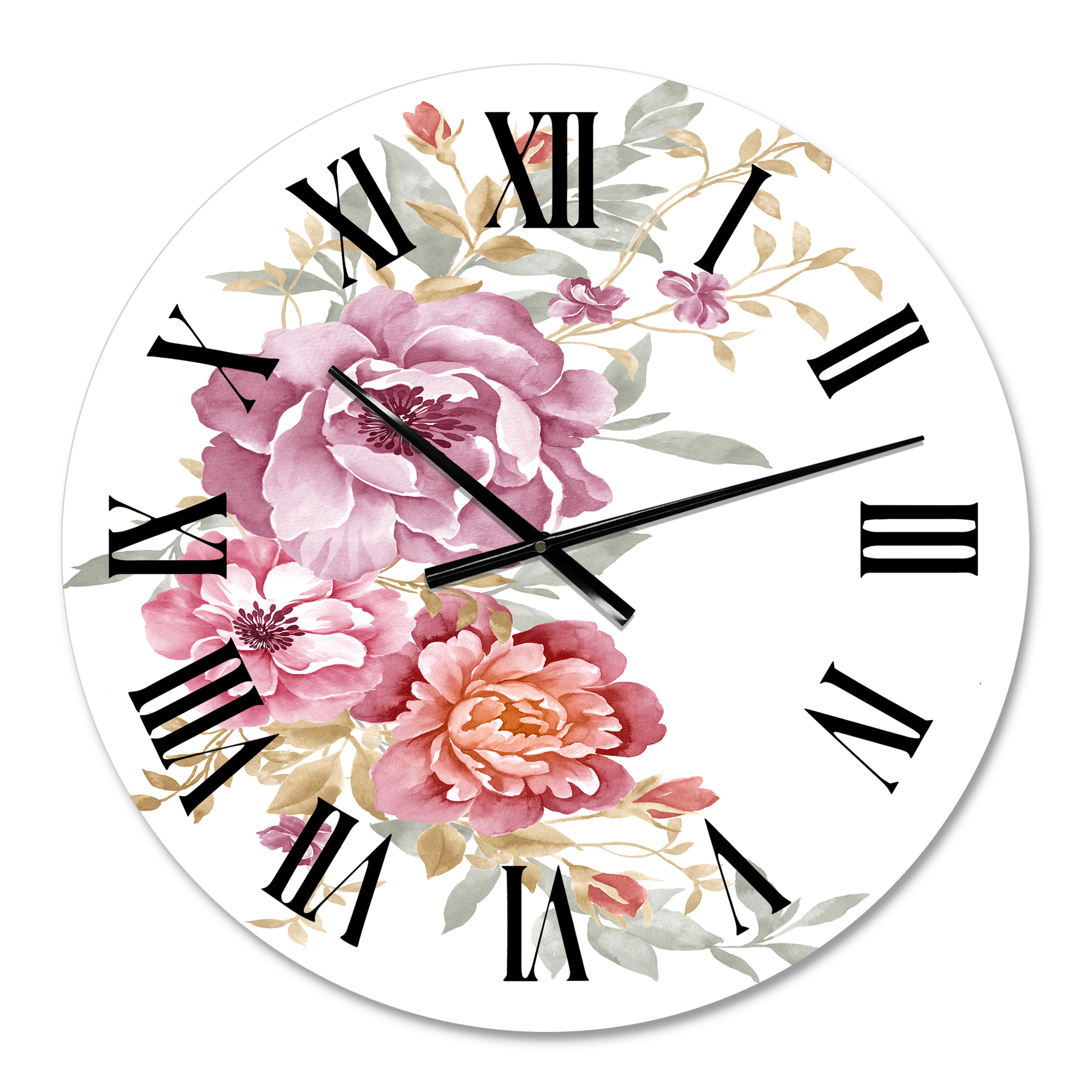 Designart 'Bouquet Of Pink And Purple Flowers Iii' Farmhouse Wall Clock