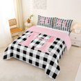 thumbnail image 2 of Manfei Ribbon Bowtie Letter Design Full Size Comforter Sets,Abstract Plaid Pattern Bedding Comforter Set,Pink Reversible,3pcs,1 Comforter and 2 Pillowcases, 2 of 7