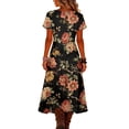 thumbnail image 5 of Women's Summer V Neck Short Sleeve Vintage Floral Print Dress Loose Fit Flowy A Line Beach Dress for Beach Vacations and Casual Daily Wear, 5 of 5