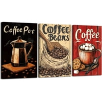 Hieng 3 Pieces Coffee Wall Art Coffee Bean and Pot Pictures Vintage Bread Food Canvas Prints Cafe Sign Paintings for Kitchen Decor Unframed
