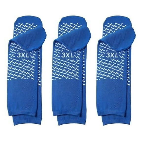 Single Tread Non-Skid XXX-Large (3XL) Bariatric Comfort Safety Socks Blue (3 Pairs)