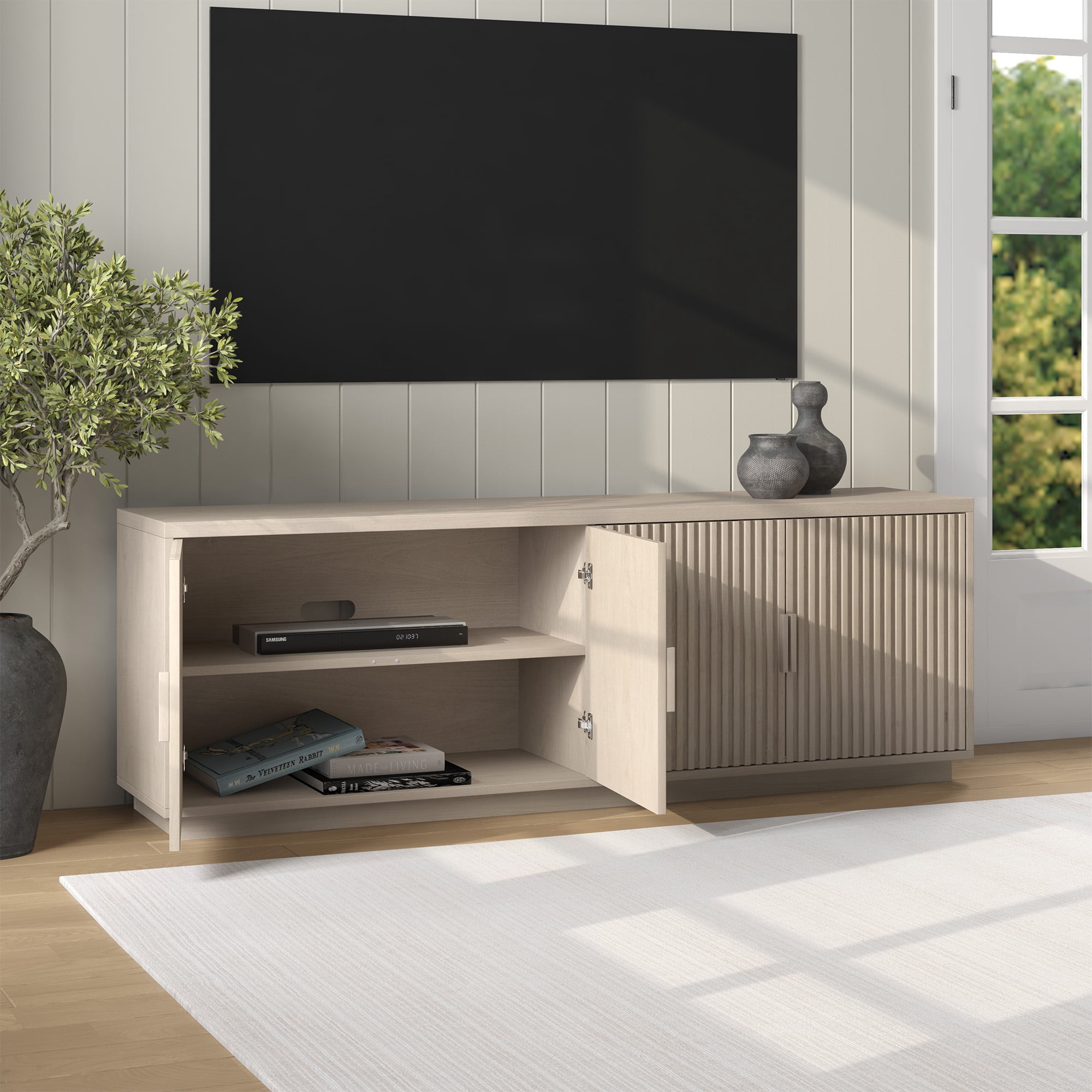 Mero Rectangular TV Stand for TV's up to 75" in Alder White