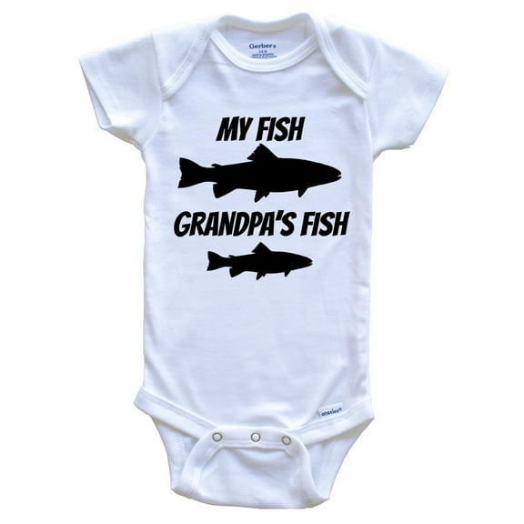 My Fish Grandpa's Fish Fishing Baby Bodysuit - Grandson Baby Bodysuit, 0-3 Months White