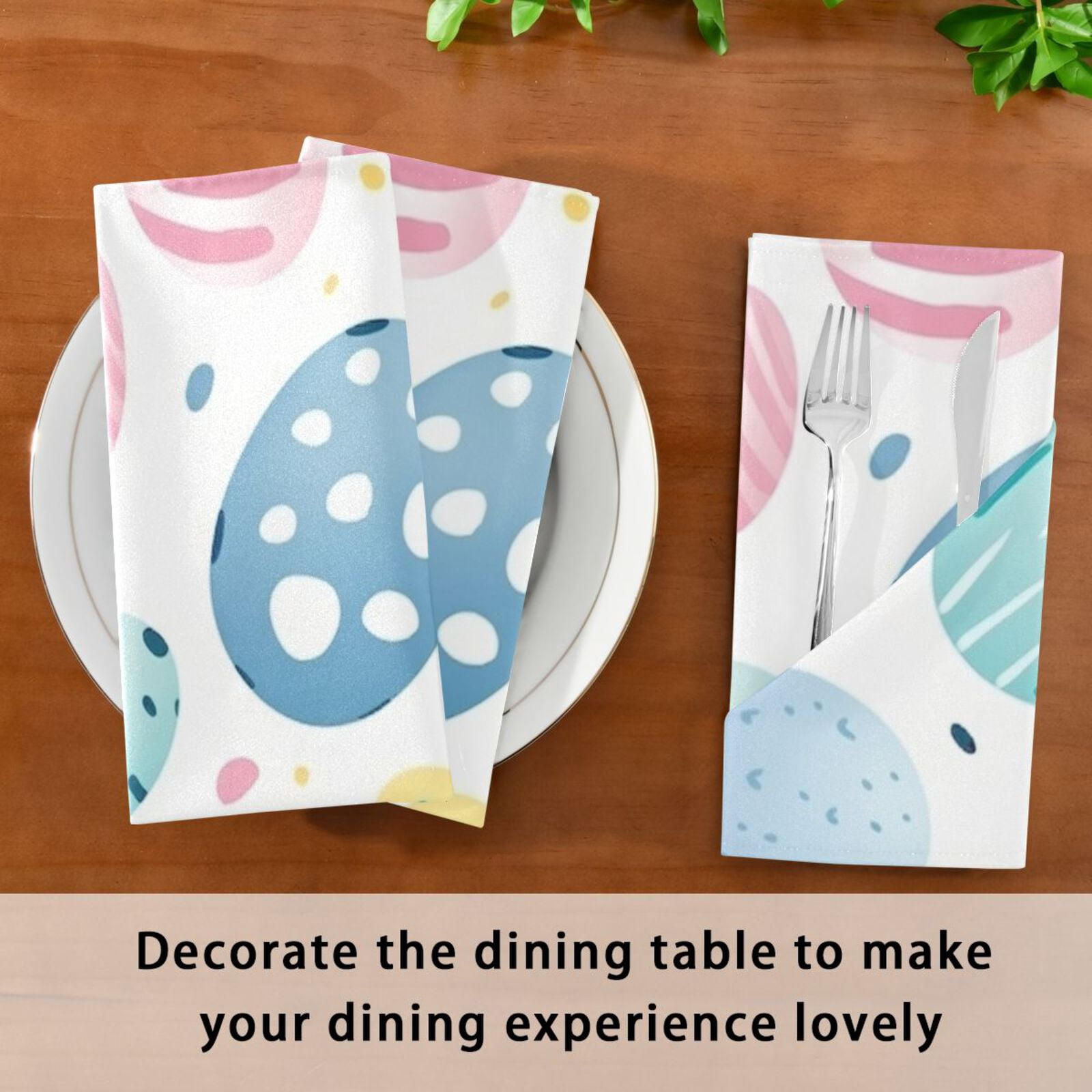 JSTEL Easter Eggs Watercolor Cloth Napkins Set of 6, 20x20 Inch Washable and Reusable Napkin for Decoupage Dinner Party Everyday Use