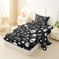 thumbnail image 2 of Homewish Halloween Skull Bats Twin Sheets,Moon Stars Bedding,Black White,3pcs,1 Fitted Sheet and 1 Pillowcase, 2 of 6