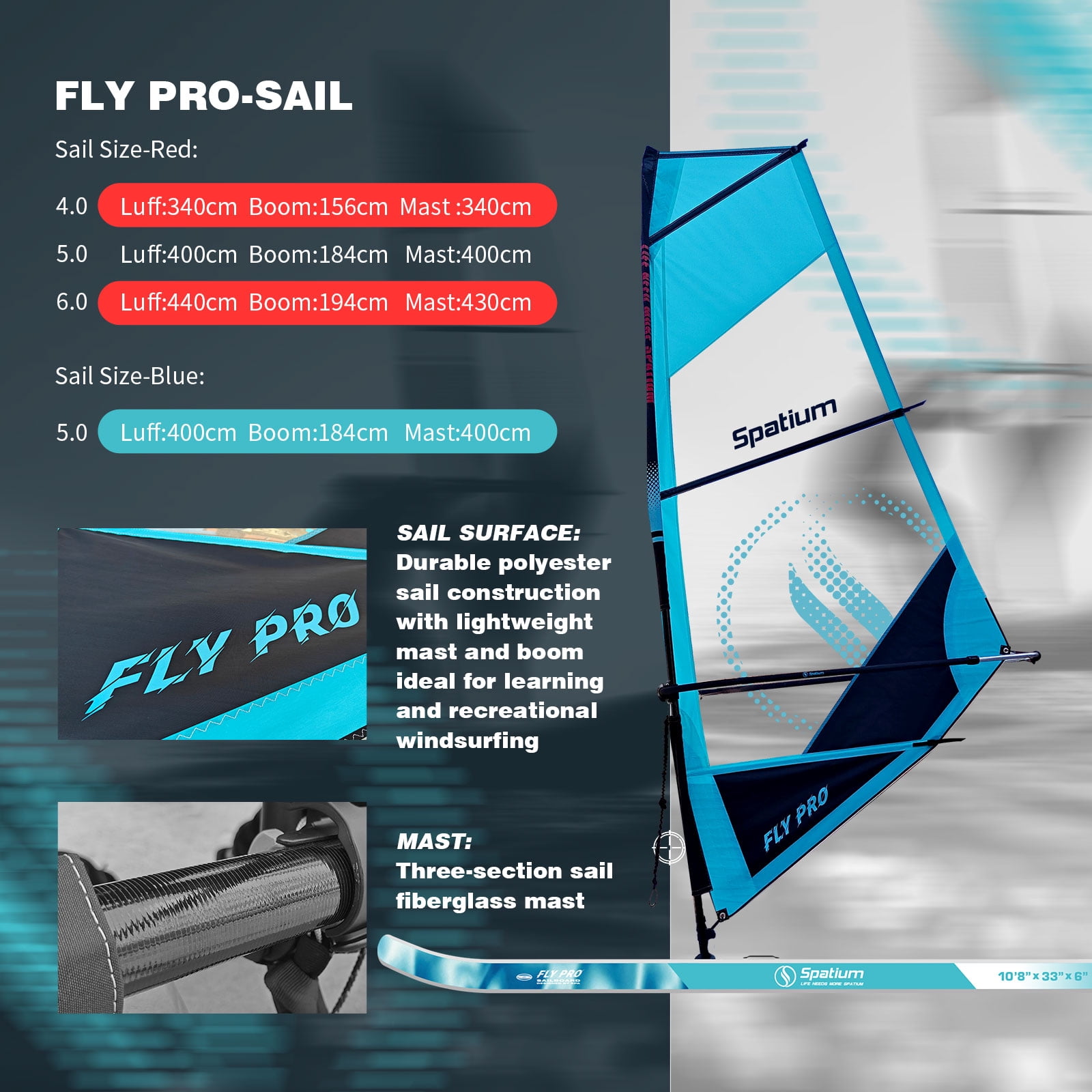 Spatium Windsurf Sail Professional Inflatable Sup Paddle Board Windsurf Board with sail