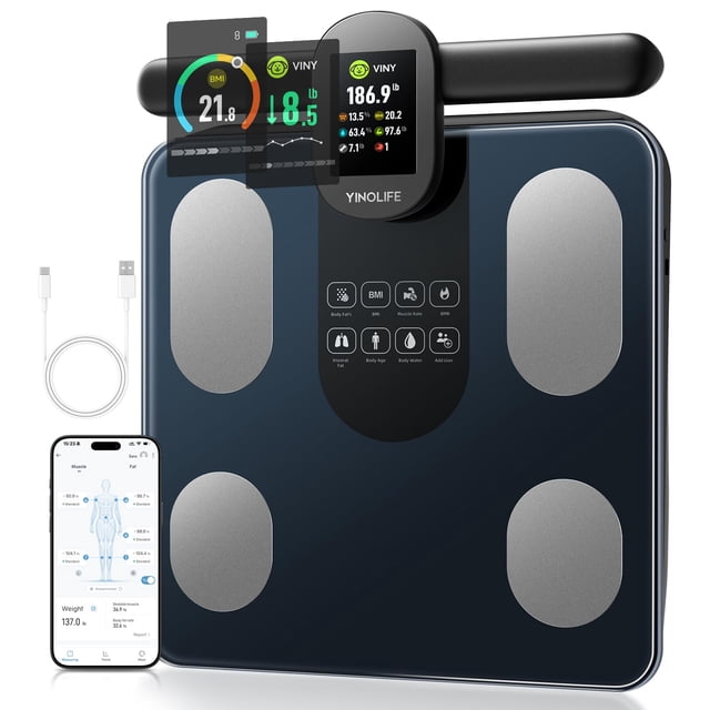 Báscula de baño inteligente YINOLIFE para peso corporal con 8 electrodos